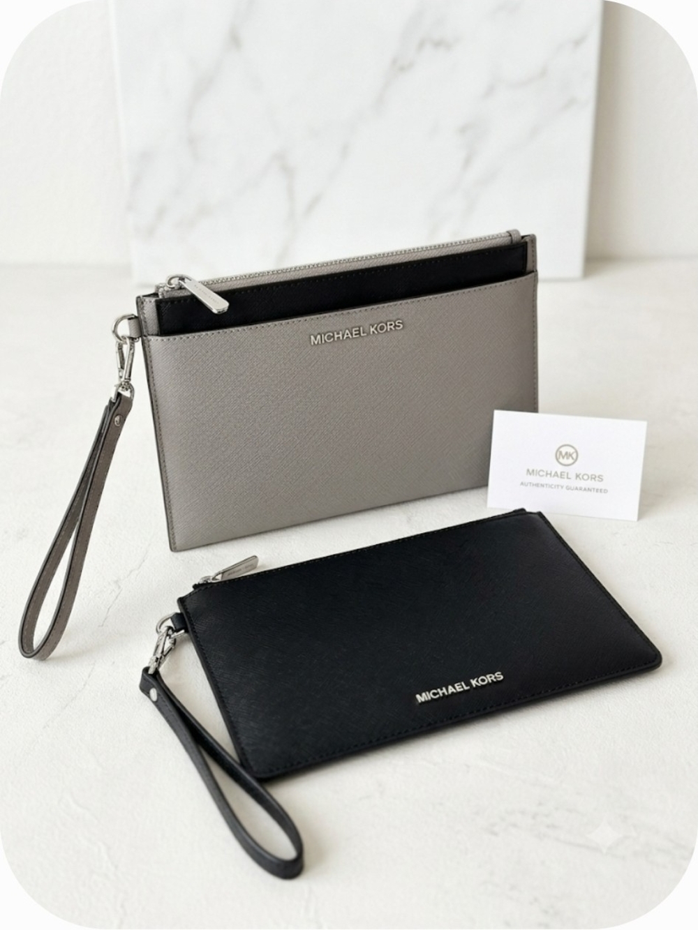 Michael Kors Double Wristlet Set in Gray and Black
